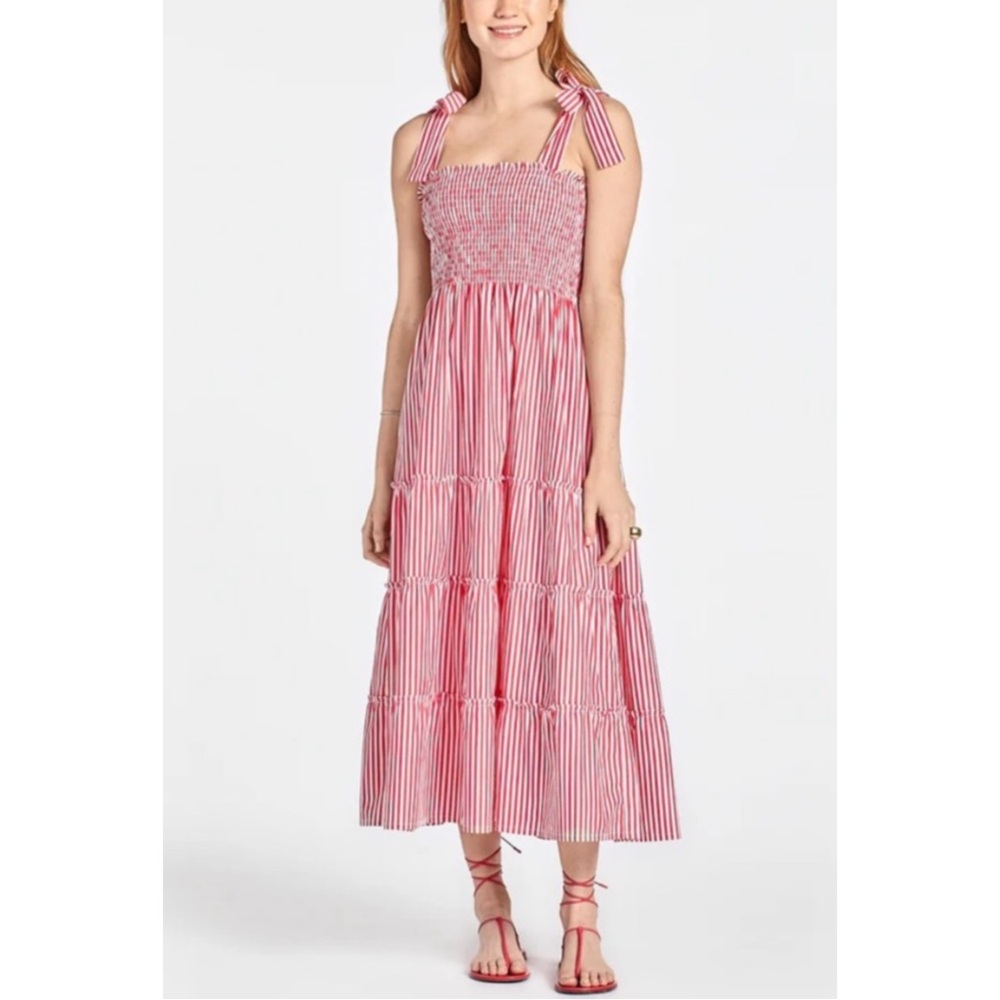 MAXWELL & GERALDINE | The Brooke Midi Nap Dress in Red Stripe, Size Small